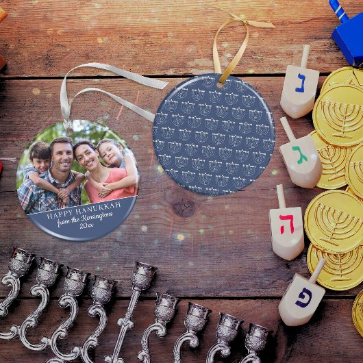 Hanukkah Menorah Pattern Foto Keramik Ornament