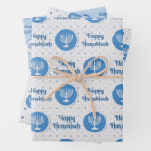 Hanukkah Menorah Polka Dots Blue und Grau Geschenkpapier Set (Beispiel)