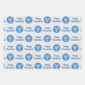 Hanukkah Menorah Polka Dots Blue und Grau Geschenkpapier Set (Vorderseite)