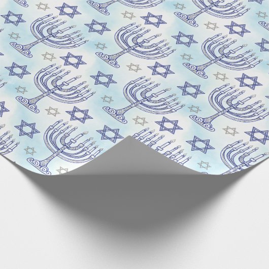 Hanukkah Menorah Star of David Doodle Art Style Geschenkpapier (Ecke)
