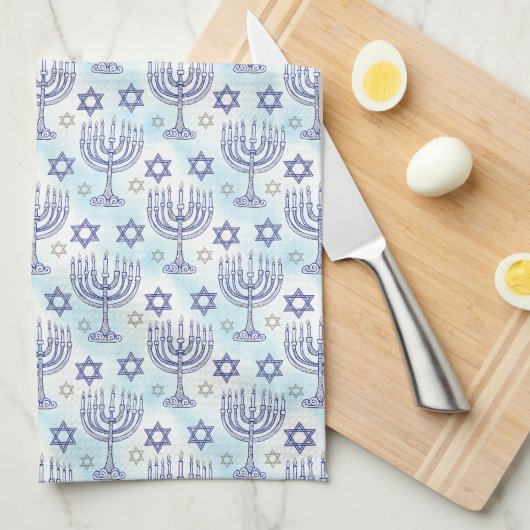 Hanukkah Menorah Star of David Doodle Art Style Geschirrtuch (Viertel Falte)