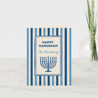 Hanukkah Menorah Stripes Trendy Custom Feiertagskarte
