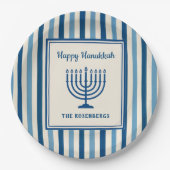 Hanukkah Menorah Stripes Trendy Custom Pappteller (Vorderseite)