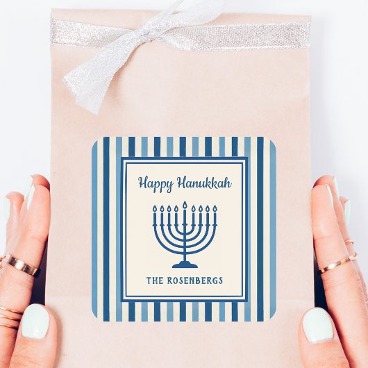 Hanukkah Menorah Stripes Trendy Custom Quadratischer Aufkleber