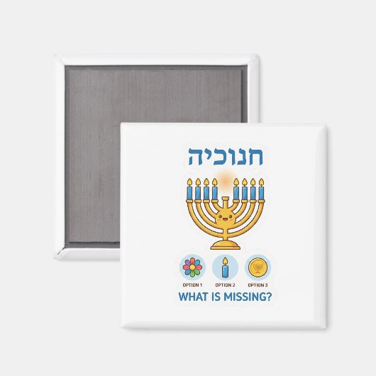 Hanukkah Menorah "What is Missing?" Logic Game Magnet (Vorderseite/Rückseite)