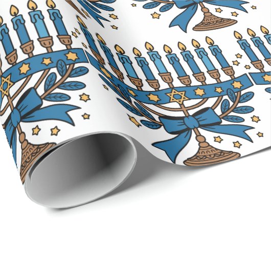 Hanukkah Menorah With Bow Geschenkpapier (Rolleneckpunkt)