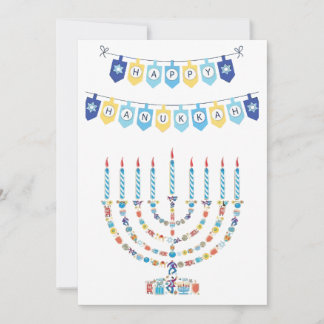 Hanukkah Menorah with Candles and Traditional Item Feiertagskarte