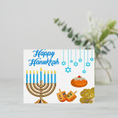 Hanukkah Menorah with Candles and Traditional Item Folien Feiertagspostkarte (Stehend vorne)