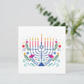 Hanukkah Menorah with Candles and Traditional Item Karte (Stehend Vorderseite)