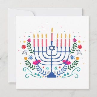Hanukkah Menorah with Candles and Traditional Item Karte