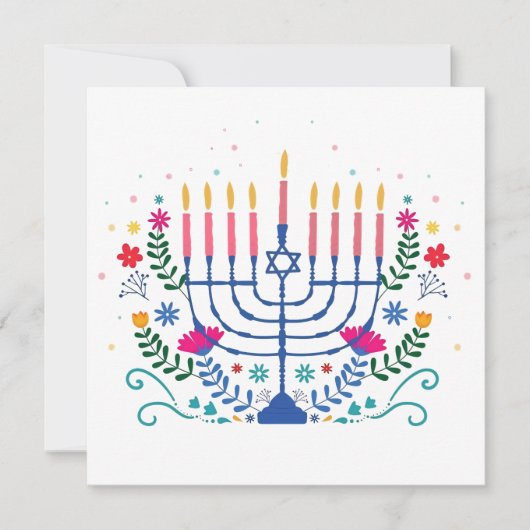 Hanukkah Menorah with Candles and Traditional Item Karte (Vorderseite)