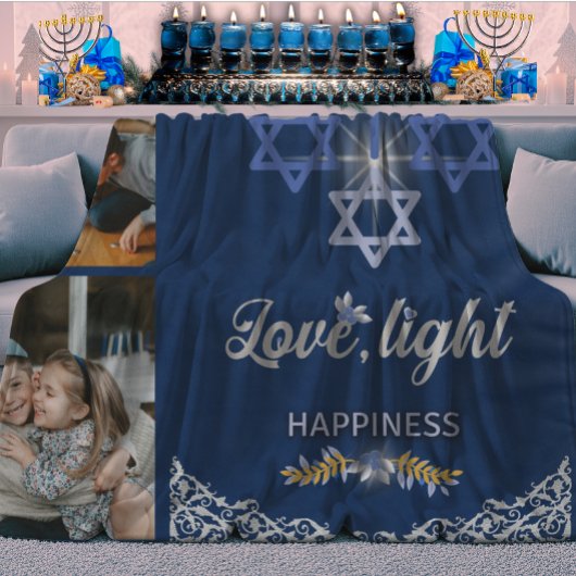 Hanukkah Miracle Navy Blue Beautiful Family Photo Sherpadecke