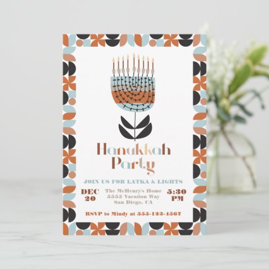 Hanukkah Mod Menorah Party Einladung (Stehend Vorderseite)