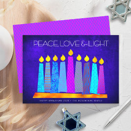 Hanukkah Modern Boho Candles Peace Liebe Light Blu Feiertagskarte