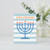 Hanukkah Modern Menorah Blue Grußkarte Postkarte (Stehend Vorderseite)