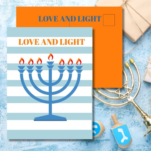 Hanukkah Modern Menorah Blue Grußkarte Postkarte