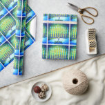 Hanukkah Modern Trendy Blue Green Menorah Muster Geschenkpapier<br><div class="desc">Eine nah-up Foto Illustration von hellen, farbenfrohen, blauen und grünen künstlerischen Menorahs hilft Ihnen, den Urlaub von Hanukka im Stil einführen. Genießen Sie die Wärme und Freude der Ferienzeit, wenn Sie dieses helle, farbenfrohe Hanukkah Packpapier verwenden. Passende Karten, Porto, Aufkleber, Kissen, Haushaltswaren, Tasche und andere Produkte sind auch in meiner...</div>