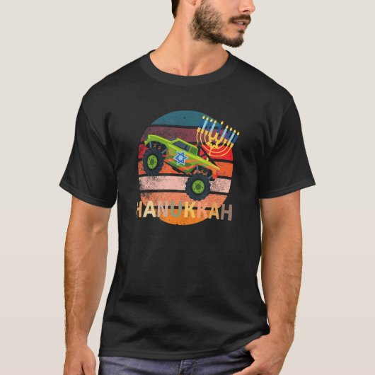 Hanukkah Monster Truck Dreidel Menorah Retro Vint T-Shirt (Vorderseite)
