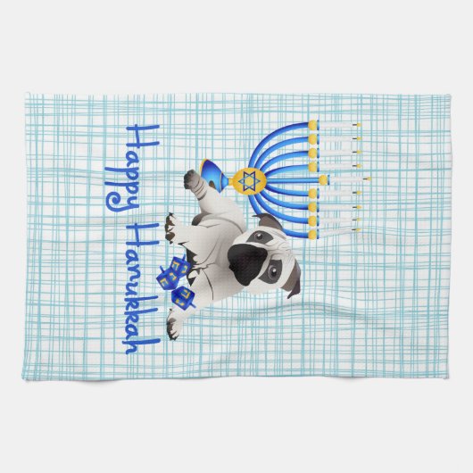 Hanukkah Mops mit Menorah und Dreidels Geschirrtuch (Horizontal)