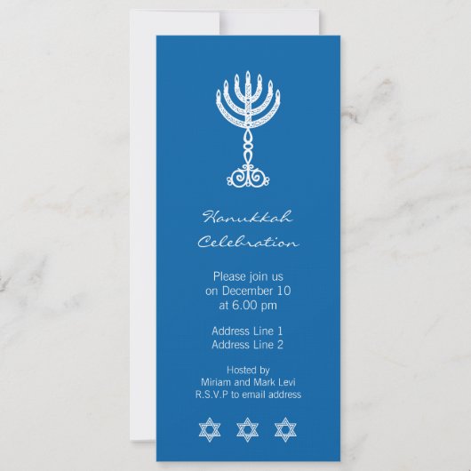 Hanukkah Motif blau Lange Einladung (Vorderseite)