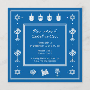 Hanukkah Motif Blue Square Einladung