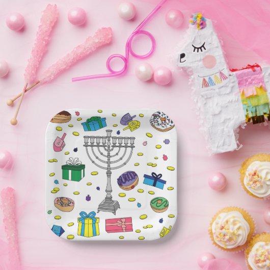 Hanukkah Muster White Pappteller (Party)