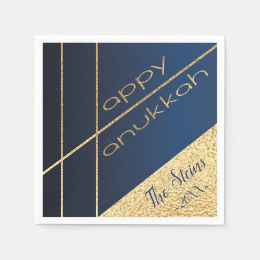 Hanukkah Napkin personalisieren Eleganto Navy, Gol Serviette (Vorderseite)