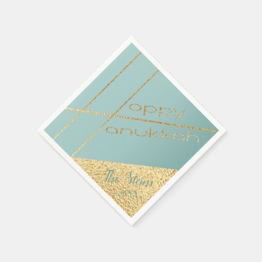 Hanukkah Napkin personalize Eleganto Turq, Gold Serviette (Ecke)
