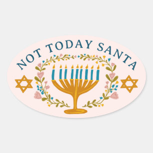 HANUKKAH NICHT HEUTE SANTA Funny Floral Hand gezei Ovaler Aufkleber