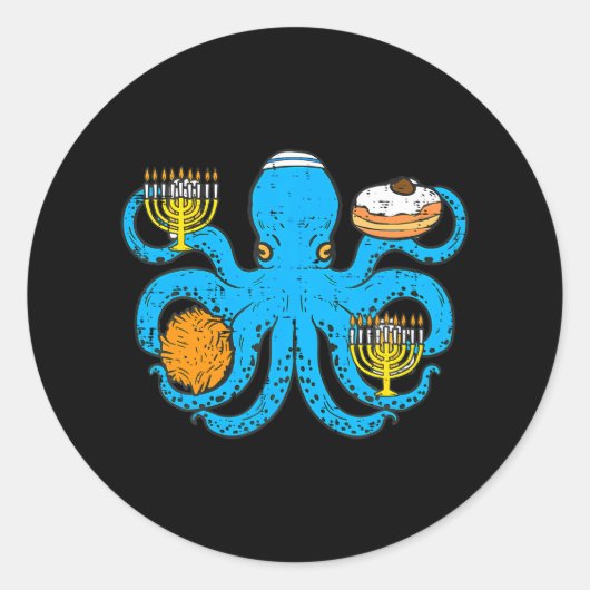 Hanukkah Octopus Chanukah Runder Aufkleber (Vorderseite)