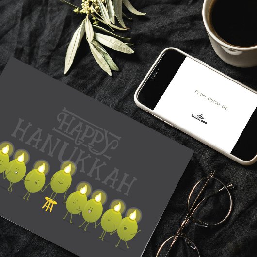 Hanukkah Olive Menorah | Dunkelgraues Firmenlogo Karte