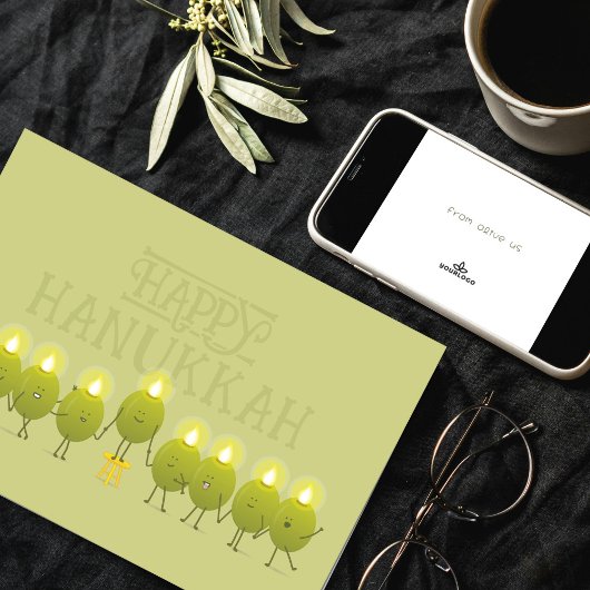 Hanukkah Olive Menorah | Green Corporate Logo Karte