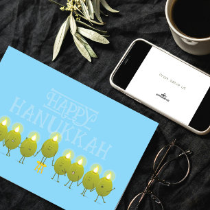 Hanukkah-Oliven-Menora Babyblaues Firmenlogo Karte