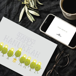 Hanukkah-Oliven-Menora   Graues Firmenlogo Karte