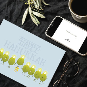 Hanukkah-Oliven-Menora   Hellblaues Firmenlogo Karte