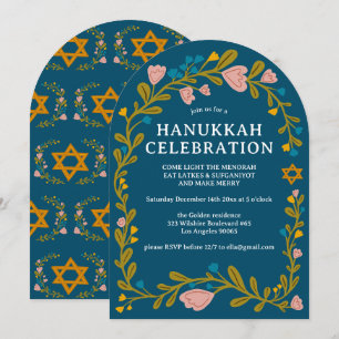 HANUKKAH PARTY Blumenreath Handgezeichnet Custom Einladung