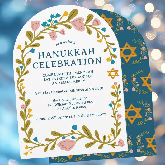 HANUKKAH PARTY Blumenreath Handgezeichnet Custom Einladung