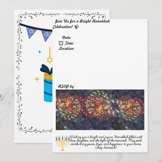 Hanukkah Party Einladung (Vorne/Hinten)