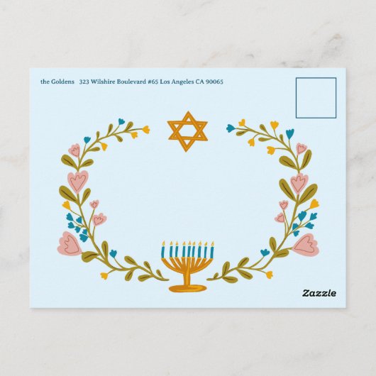 HANUKKAH Party Einladung Blumenkranz CUSTOM Postkarte (Rückseite)