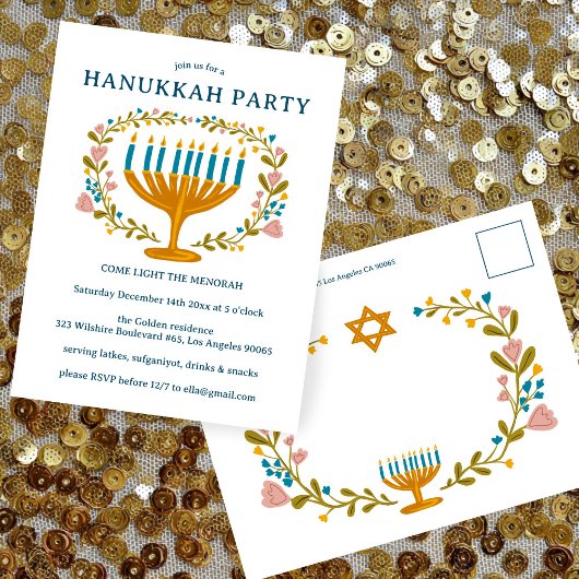 HANUKKAH Party Einladung Blumenkranz CUSTOM Postkarte