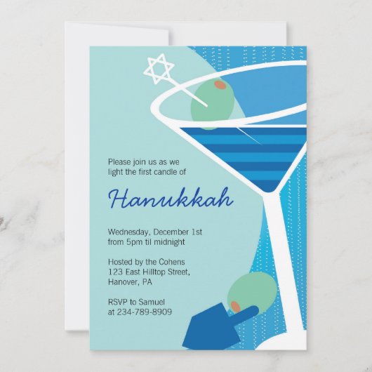 Hanukkah Party Einladungen mit Cocktails (Vorderseite)