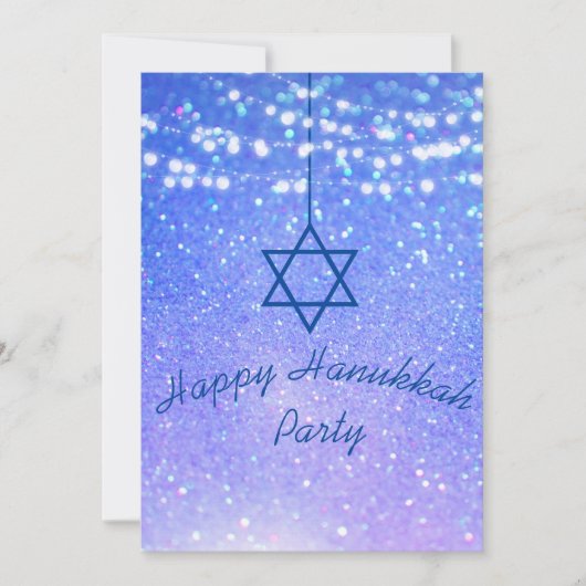 Hanukkah Party Lights Glitzer Blue Star David Einladung (Vorderseite)