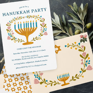 HANUKKAH PARTY Menorah Blumenreath CUSTOH Einladung