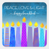Hanukkah Peace Liebe Blue Boho Candles Türkis Quadratischer Aufkleber (Vorderseite)