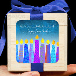 Hanukkah Peace Liebe Blue Boho Candles Türkis Quadratischer Aufkleber