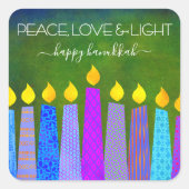 Hanukkah Peace Liebe Light, Blue Boho Candles Gree Quadratischer Aufkleber (Vorderseite)