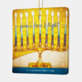 Hanukkah Peace Liebe Light, Gelbe Menorah Keepake Keramikornament (Links)