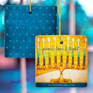 Hanukkah Peace Liebe Light, Gelbe Menorah Keepake Keramikornament