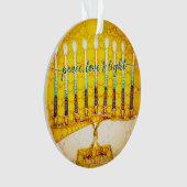 Hanukkah Peace Liebe Light Yellow Menorah Keepake Ornament (Vorderseite)