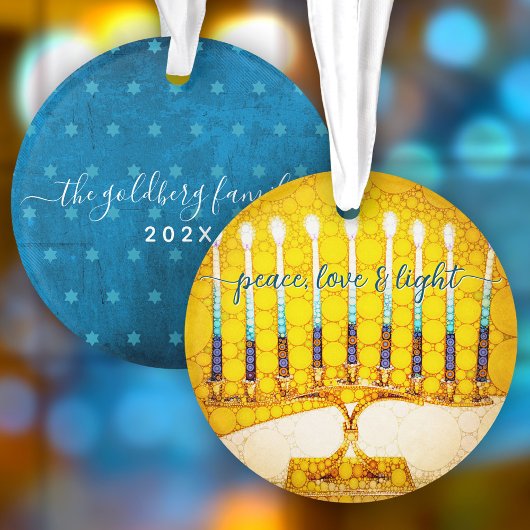 Hanukkah Peace Liebe Light Yellow Menorah Keepake Ornament
